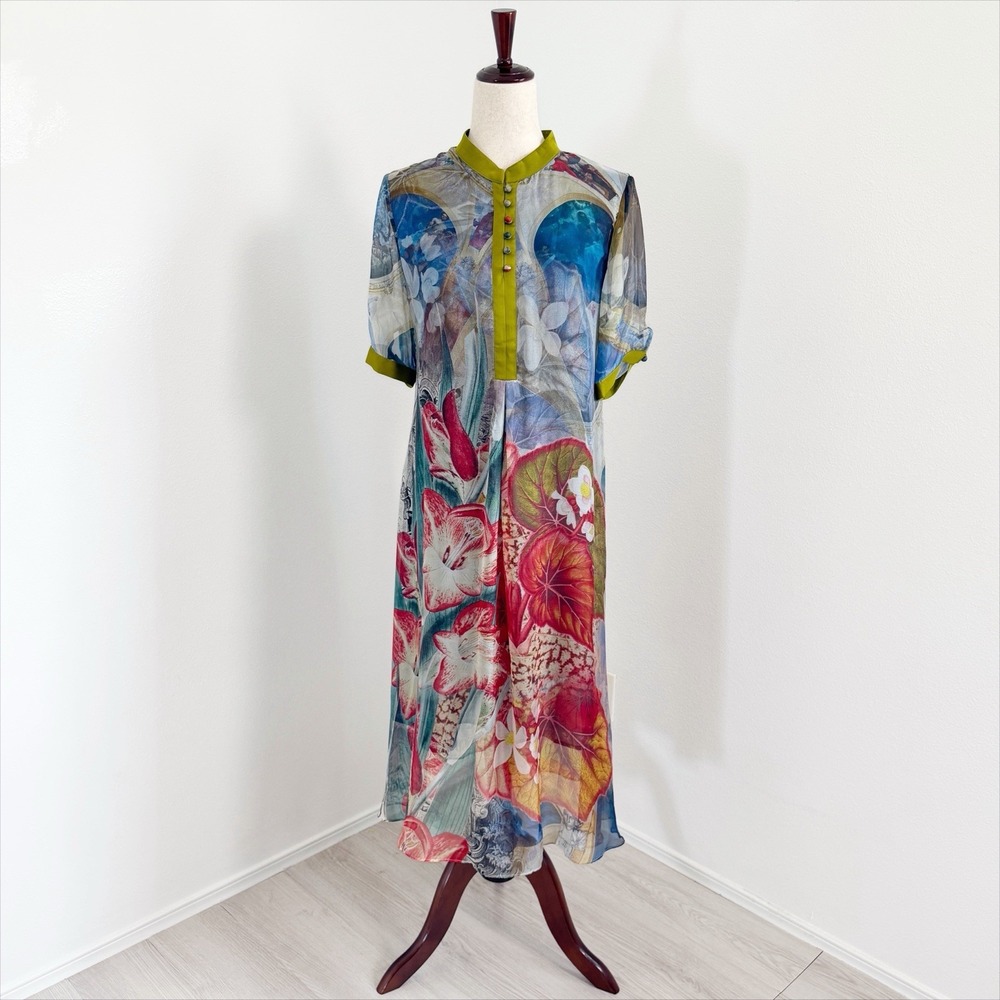 Unbranded Abstract Whimsical Witchy Dress Womens Large 100% Silk Wearable Art